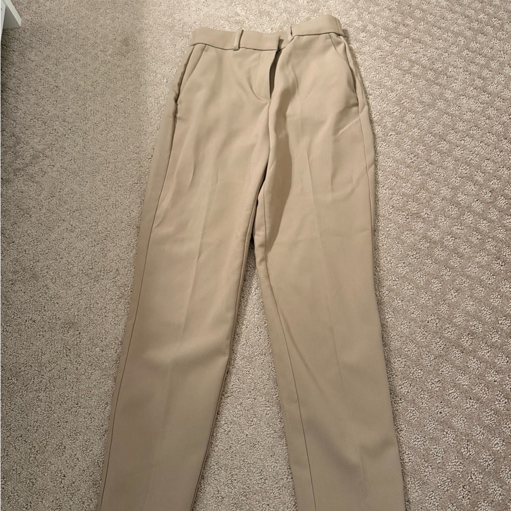 H&M Beige High-Waist Tailored Pants